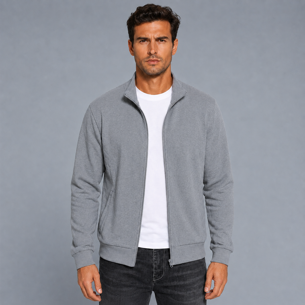 Men's Zip-Up Long Sleeve Sweatshirt Jacket Black Canvas