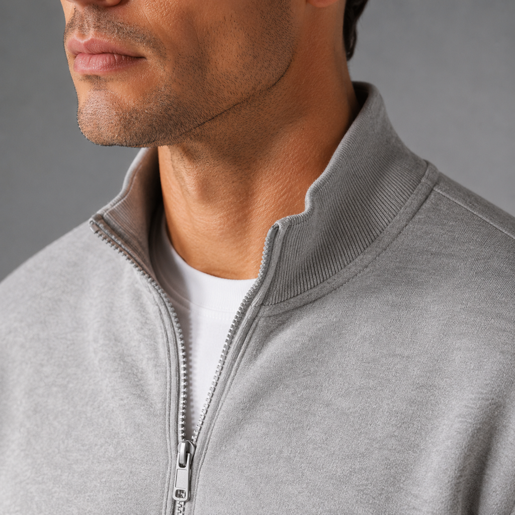 Men's Zip-Up Long Sleeve Sweatshirt Jacket Black Canvas