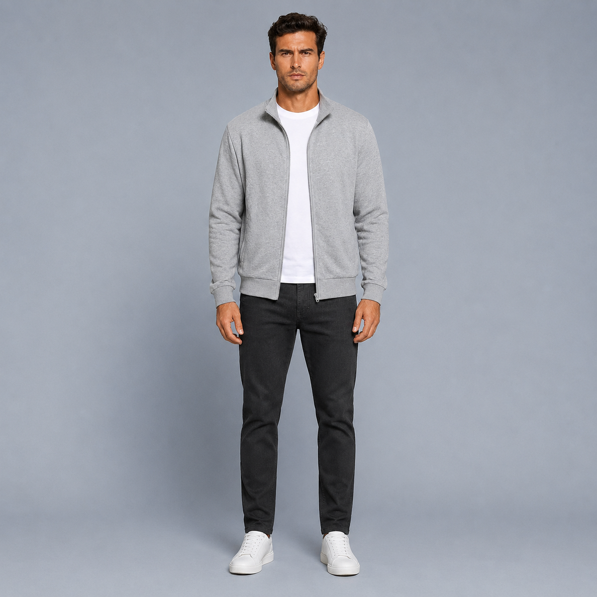 Men's Zip-Up Long Sleeve Sweatshirt Jacket Black Canvas