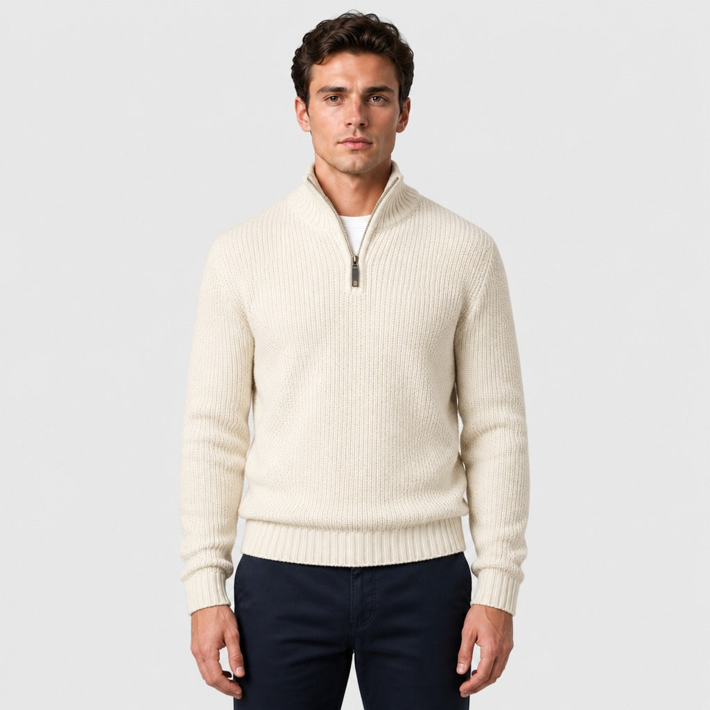 Men’s Acrylic Zip Collar Jumper Grey/White front
