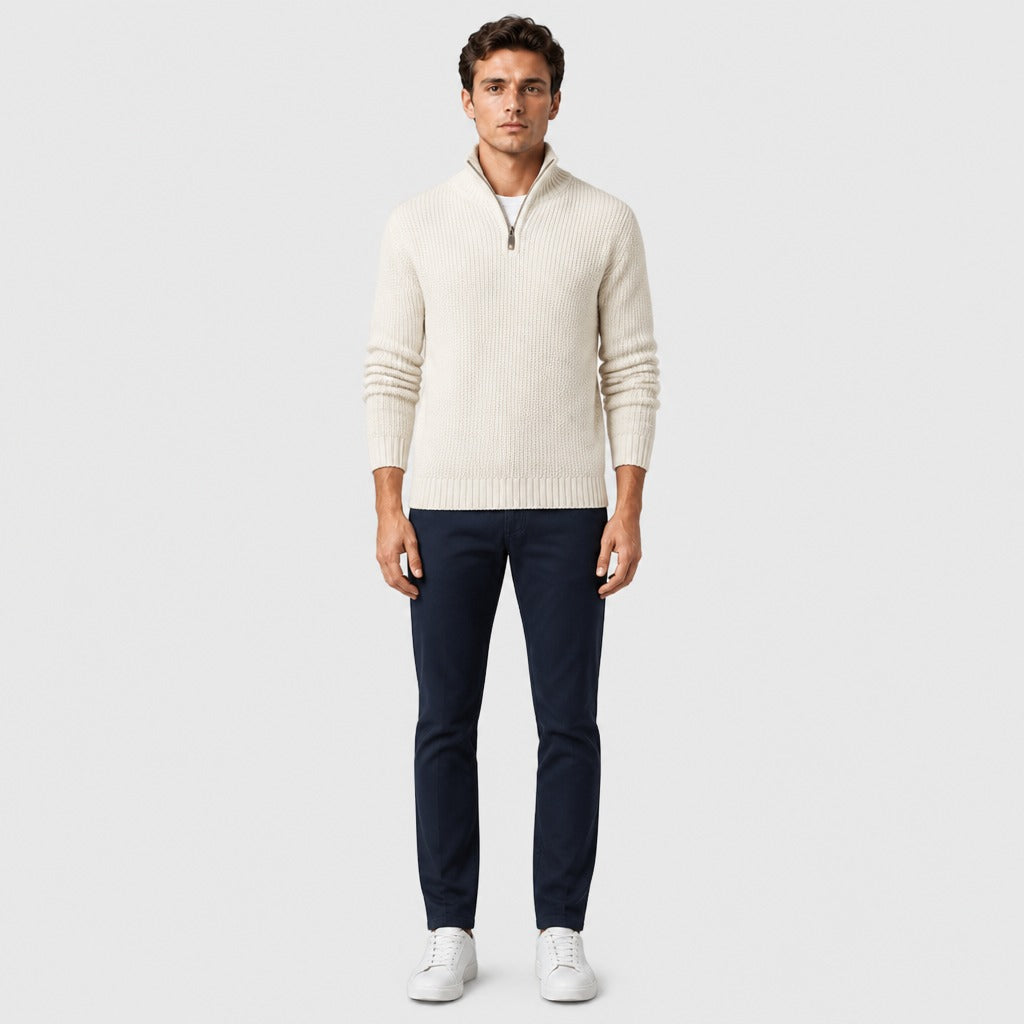 Men’s Acrylic Zip Collar Jumper Grey/White full length