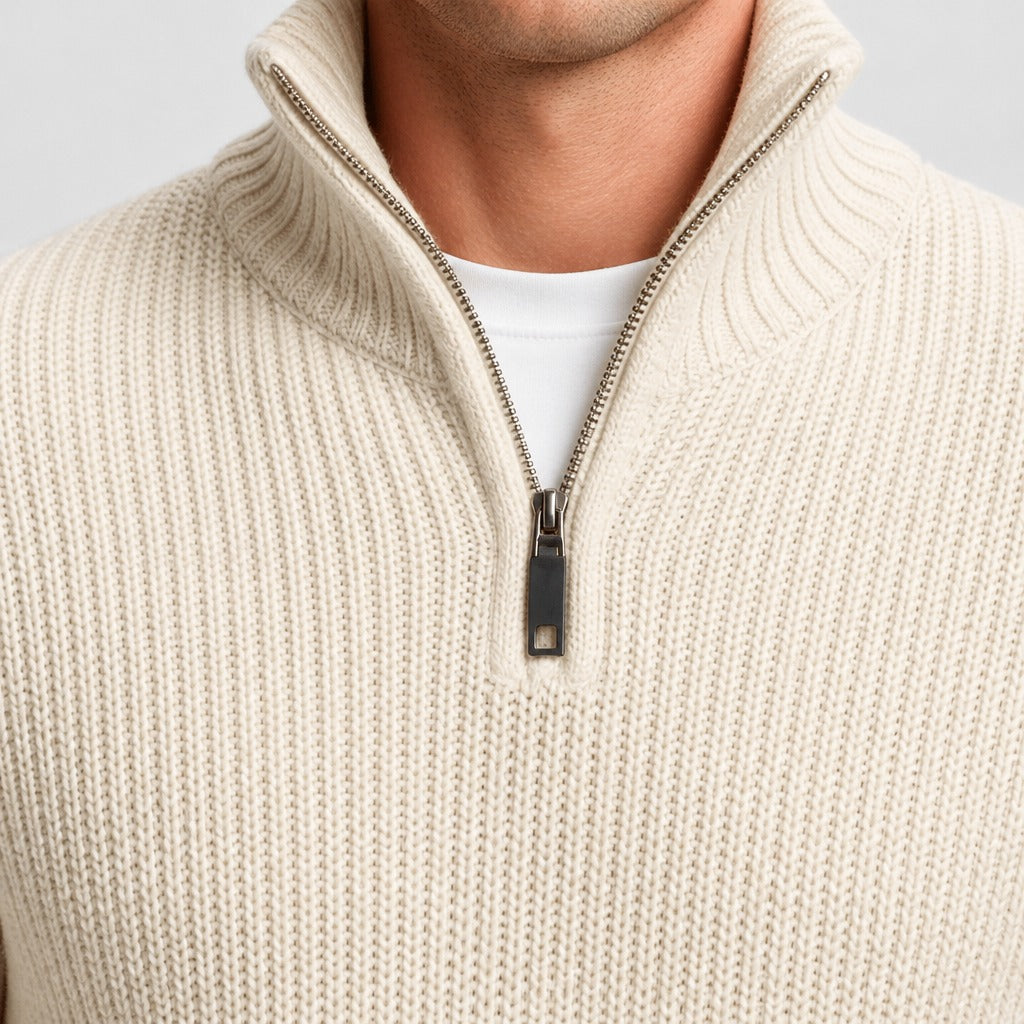 Men’s Acrylic Zip Collar Jumper detail