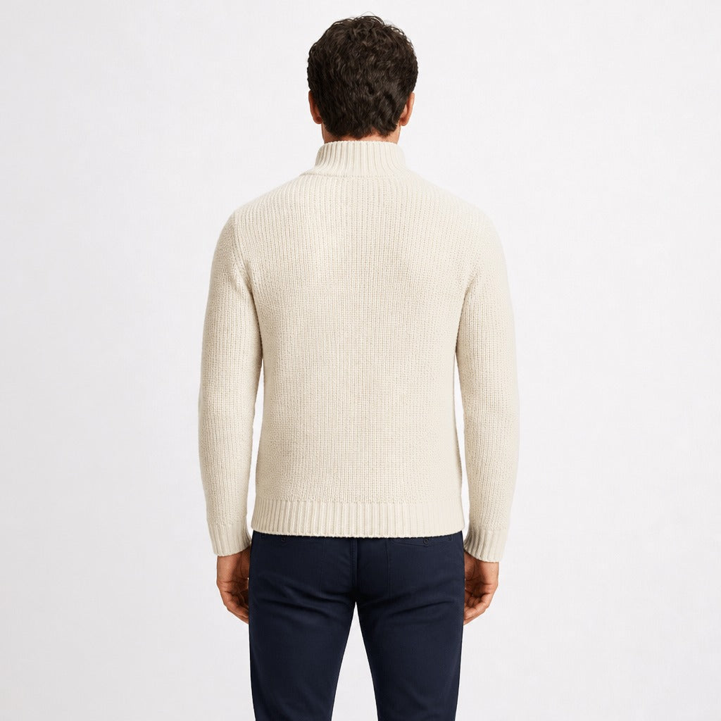 Men’s Acrylic Zip Collar Jumper Grey/White back