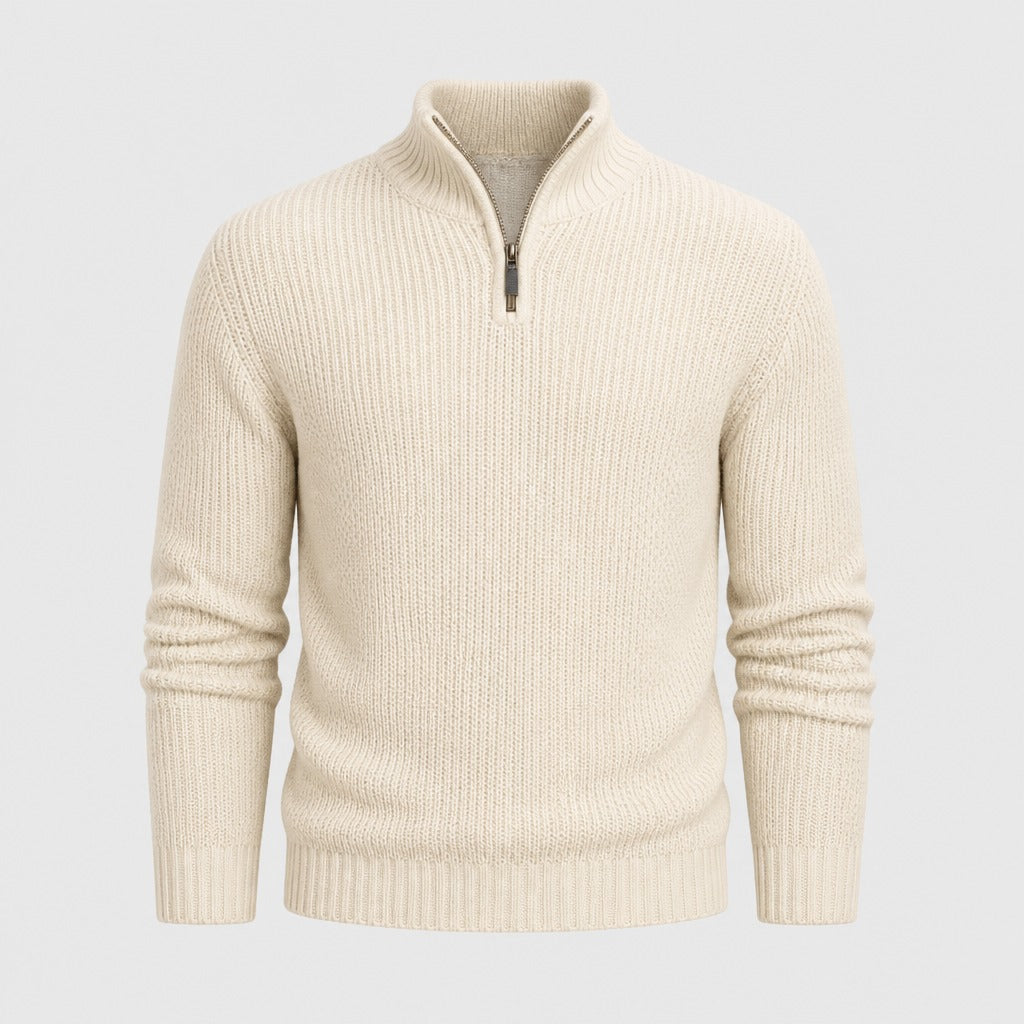 Men’s Acrylic Zip Collar Jumper Grey/White product front