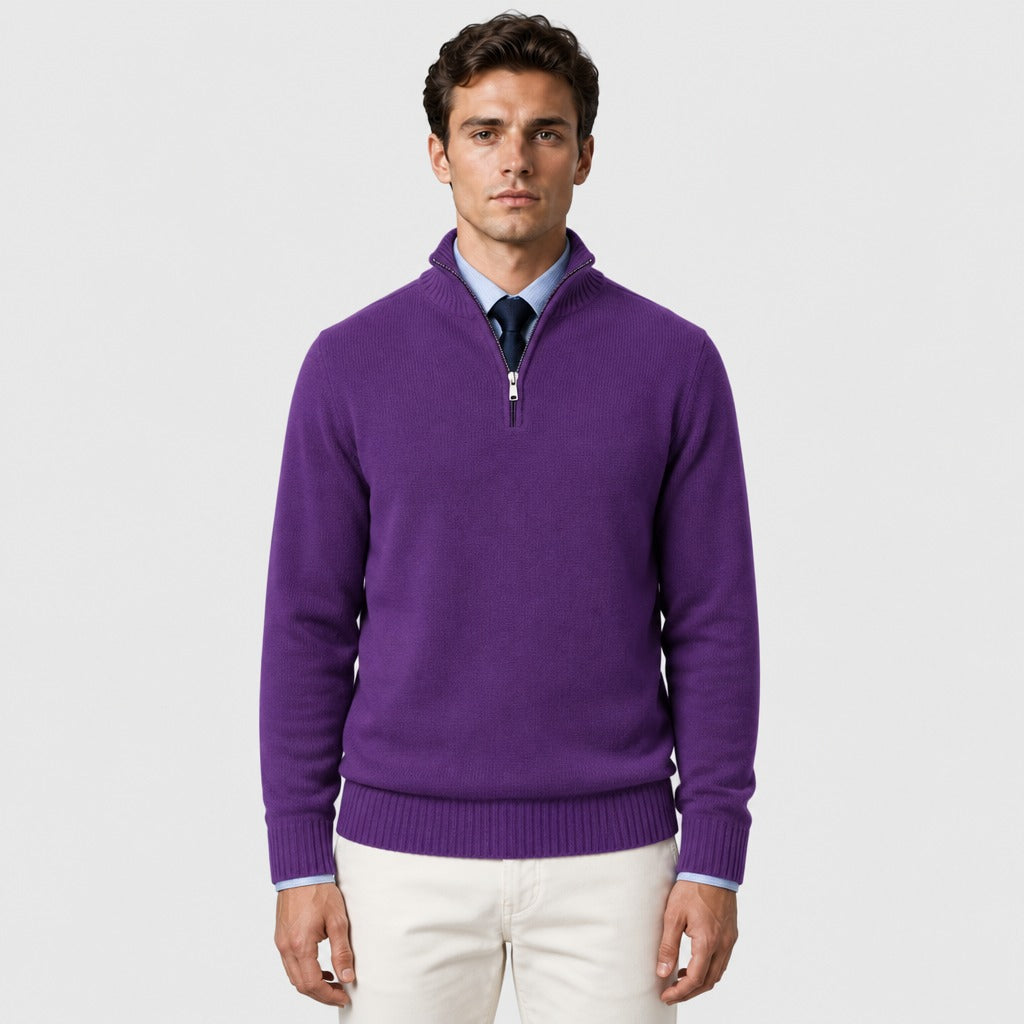 Men’s Acrylic Zip Collar Jumper Violet