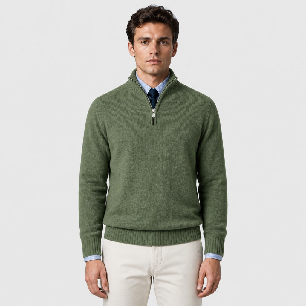 Men’s Acrylic Zip Collar Jumper Dark Green