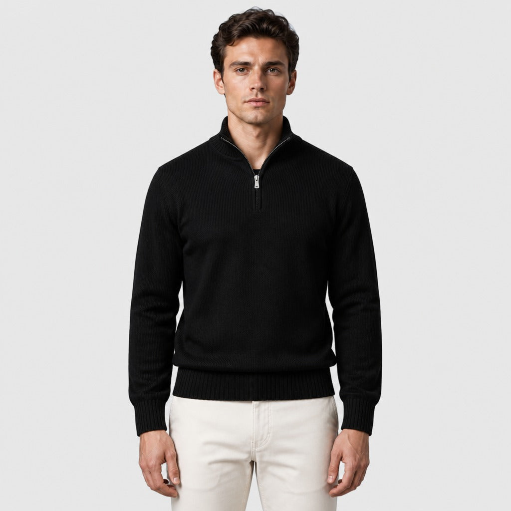 Men’s Acrylic Zip Collar Jumper Black
