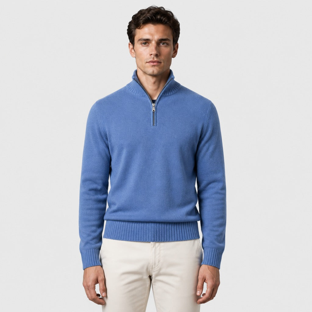 Men’s Acrylic Zip Collar Jumper Blue