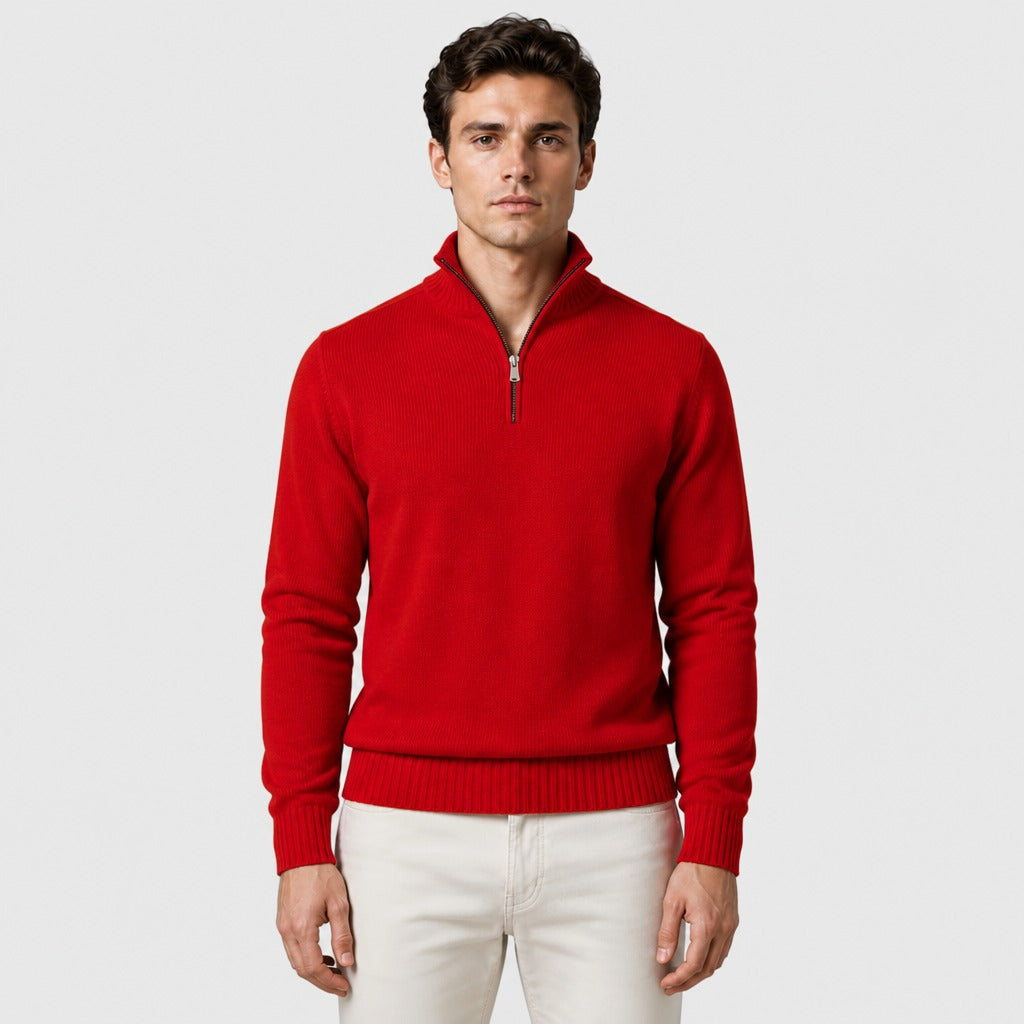 Men’s Acrylic Zip Collar Jumper Red