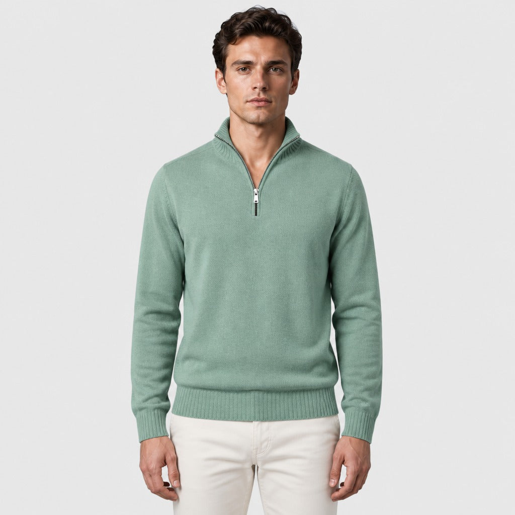 Men’s Acrylic Zip Collar Jumper Green