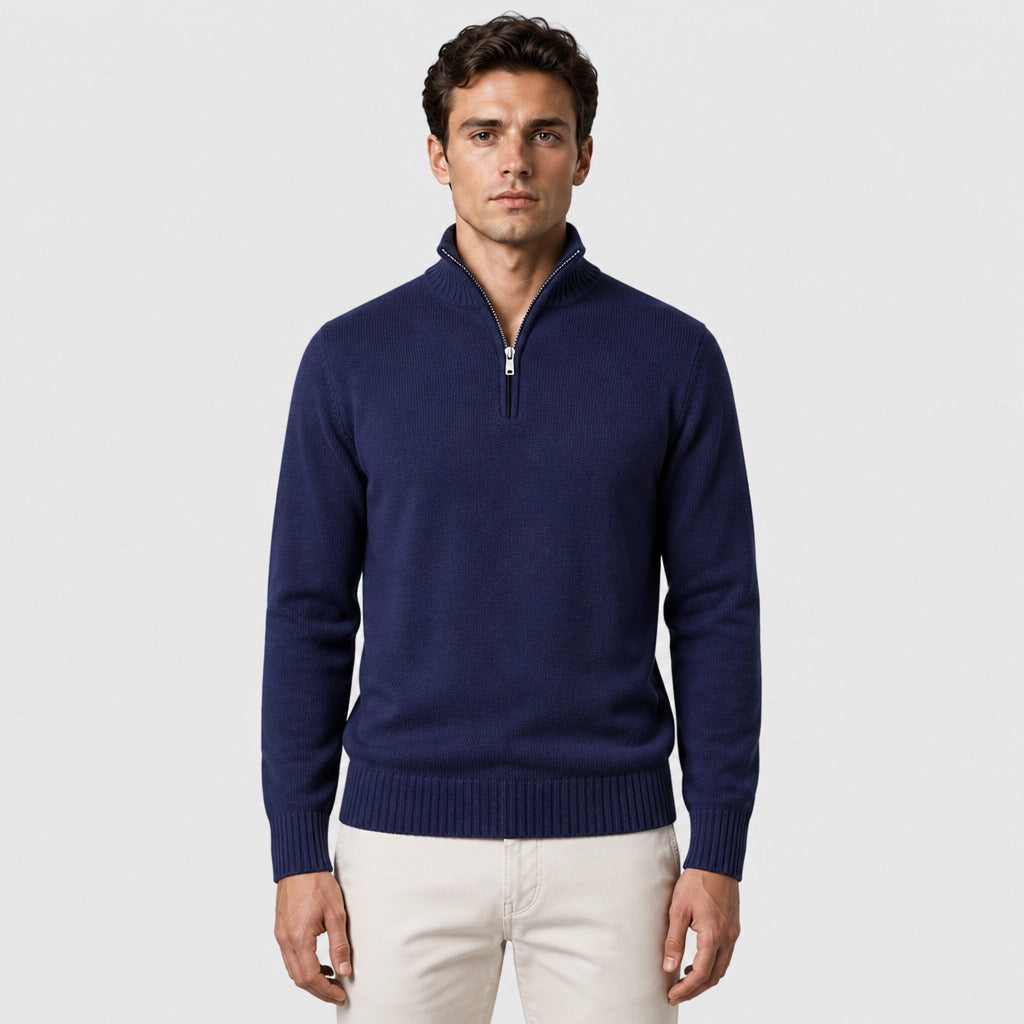 Men’s Acrylic Zip Collar Jumper Navy Blue