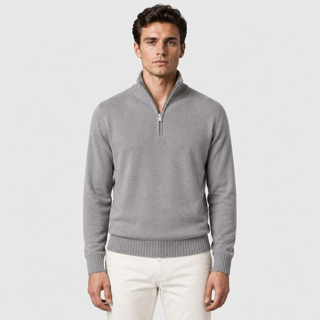 Men’s Acrylic Zip Collar Jumper Grey