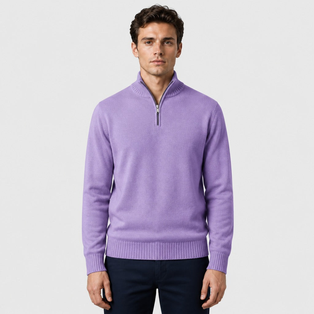 Men’s Acrylic Zip Collar Jumper Light Violet