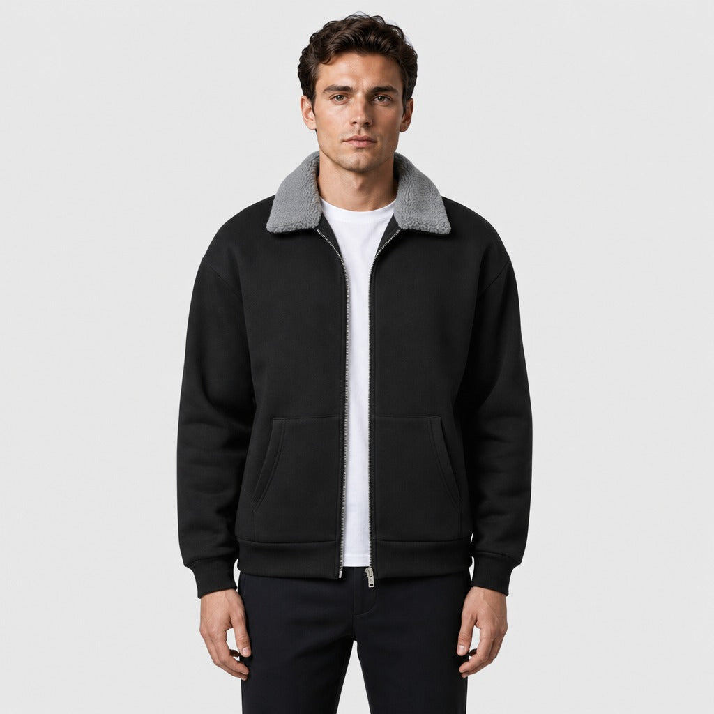 Men’s Armure Pattern Jacket with Detachable Hood Black front