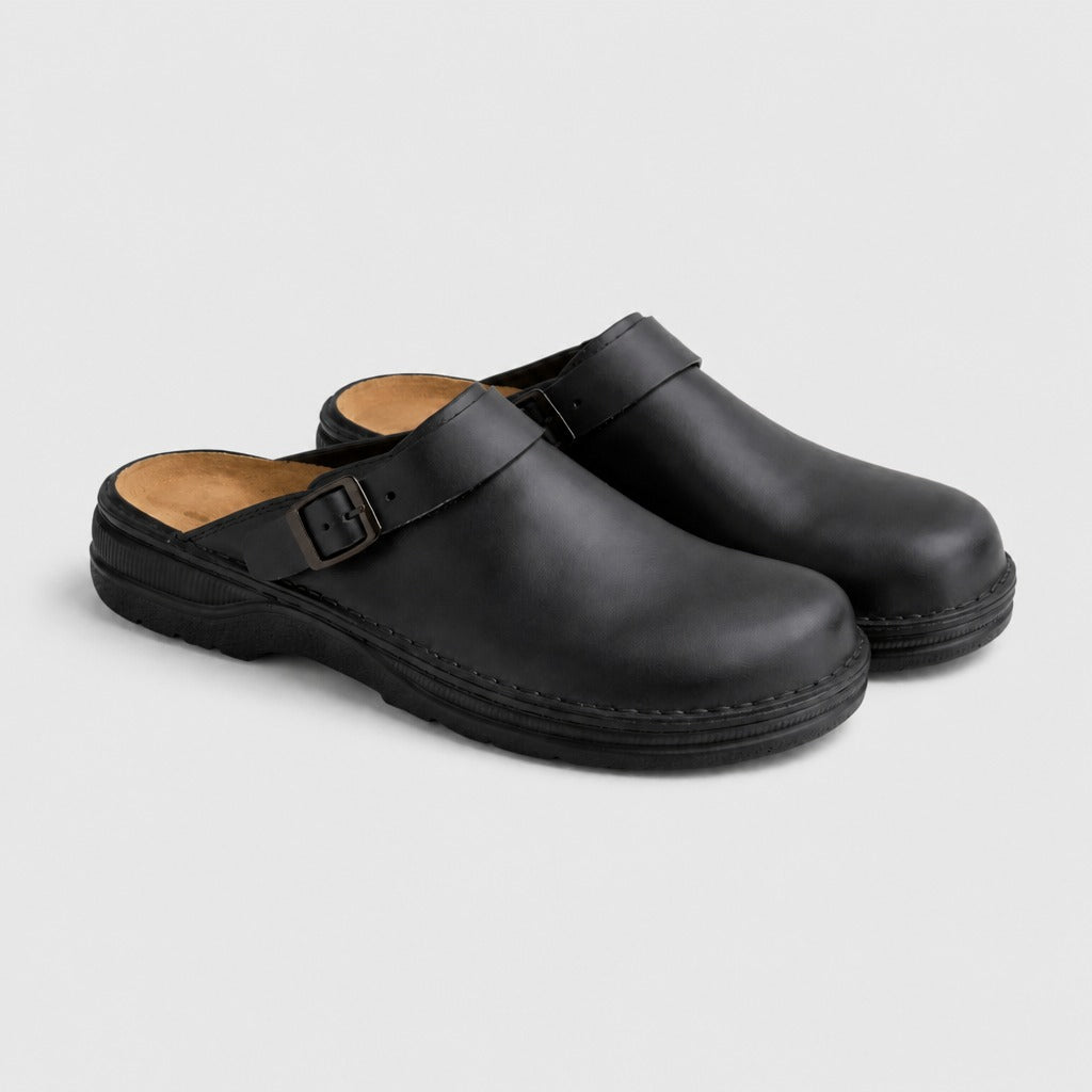 Men’s British Mule Slippers with Button Detail Black
