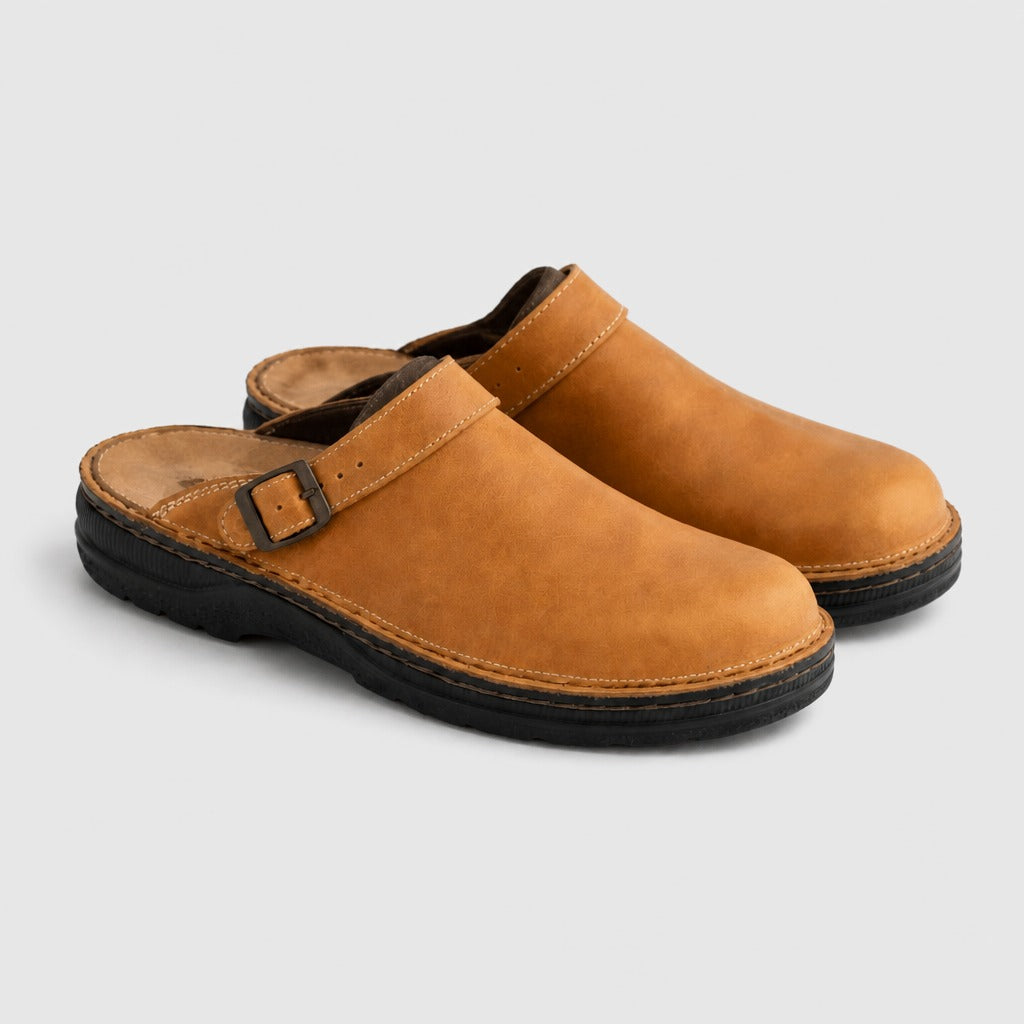 Men’s British Mule Slippers with Button Detail Khaki