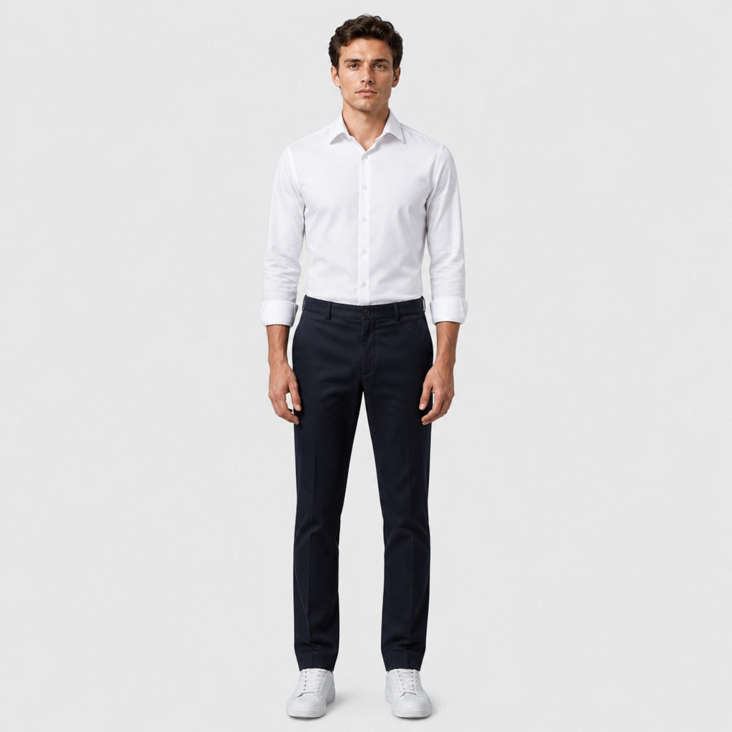 Men’s Broadcloth Dress Shirt with Turn-Down Collar White full length