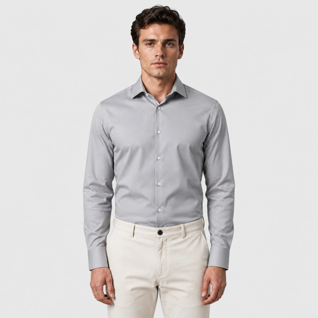 Men’s Broadcloth Dress Shirt with Turn-Down Collar Grey