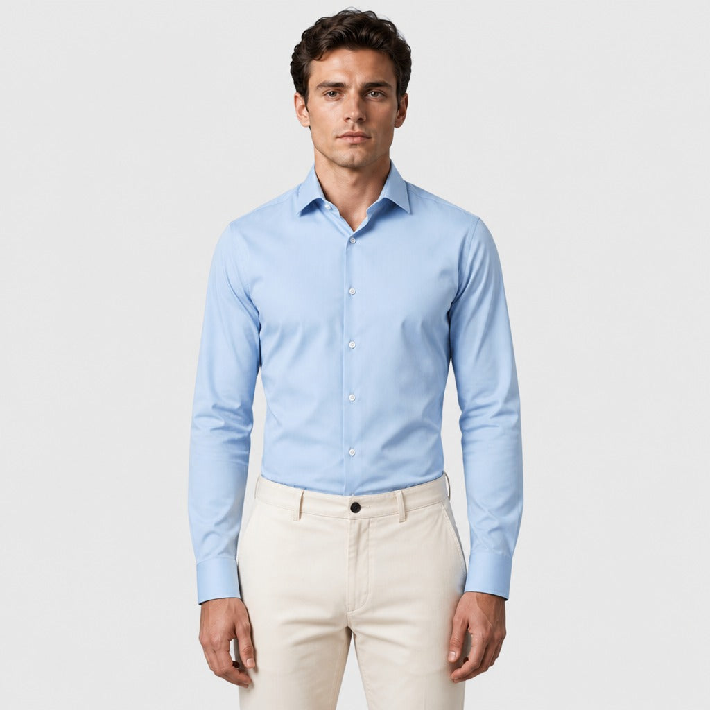 Men’s Broadcloth Dress Shirt with Turn-Down Collar Blue
