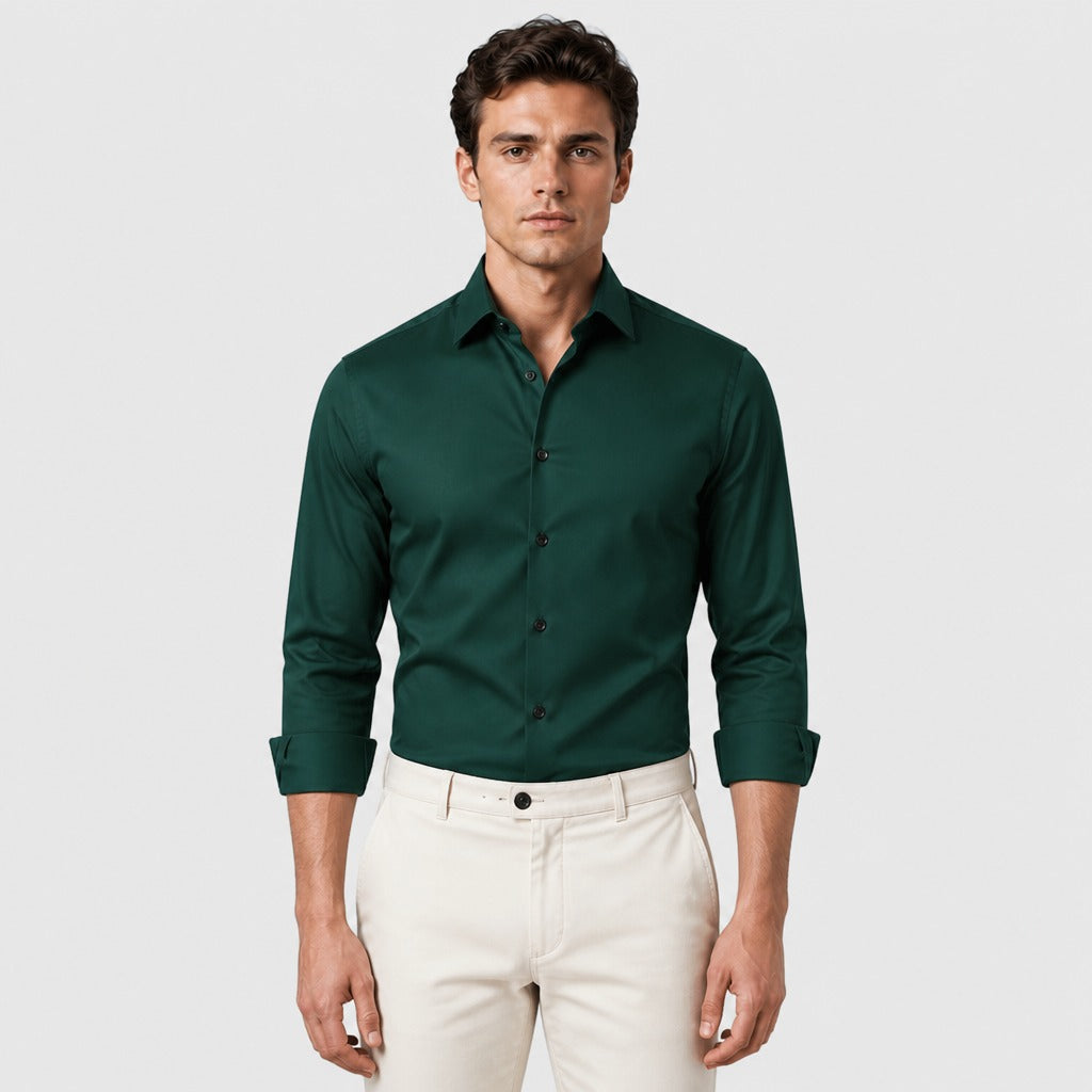 Men’s Broadcloth Dress Shirt with Turn-Down Collar Green