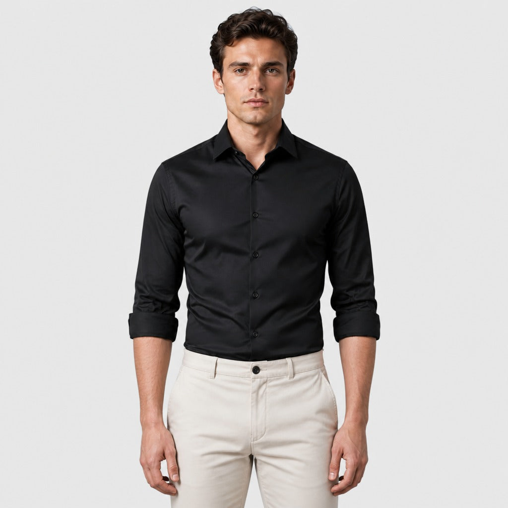 Men’s Broadcloth Dress Shirt with Turn-Down Collar Black