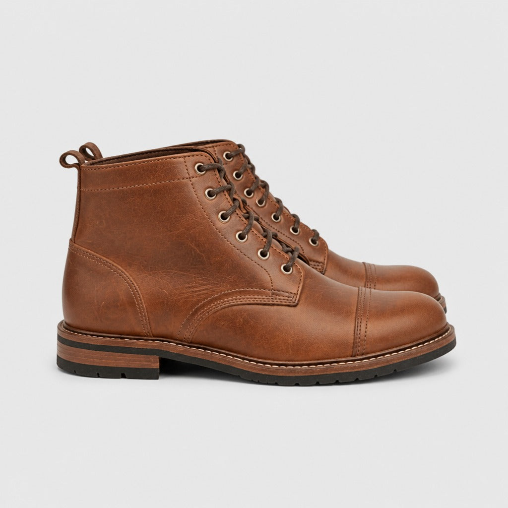Men’s Brown Leather Lace-Up Cap Toe Boots Brown side view