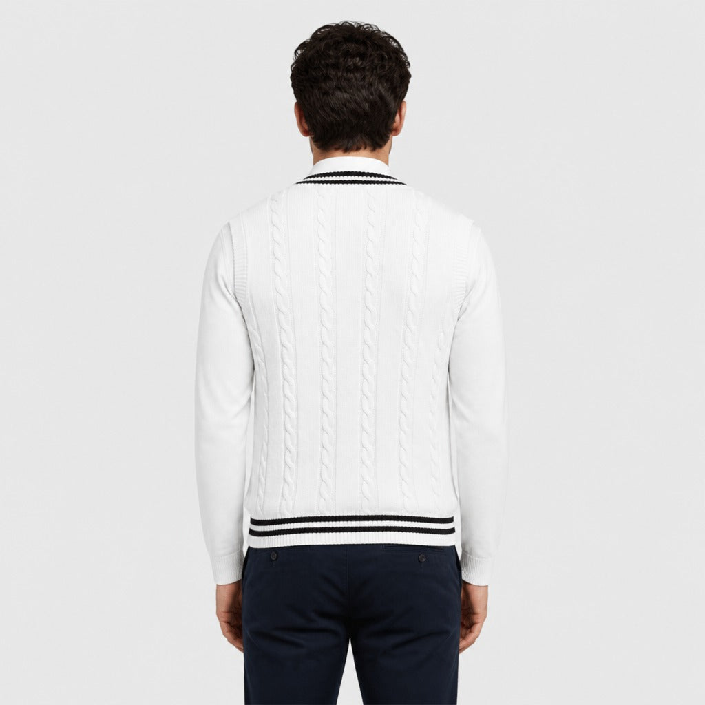 Men’s Cable Knit Cricket Jumper White/Black back