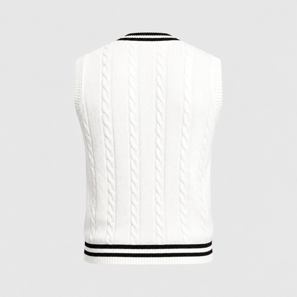 Men’s Cable Knit Cricket Jumper White/Black product back