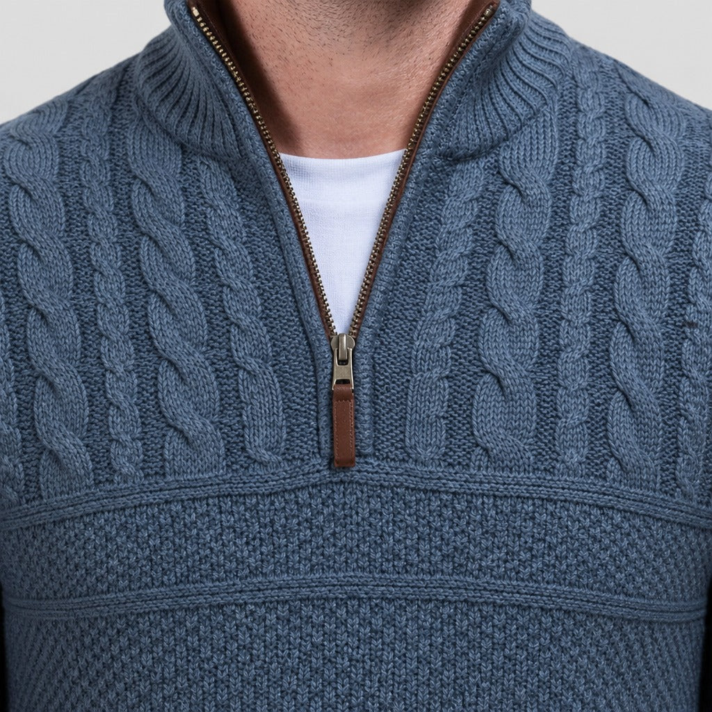 Men’s Cable Knit Half-Zip Jumper with Elbow Patches detail