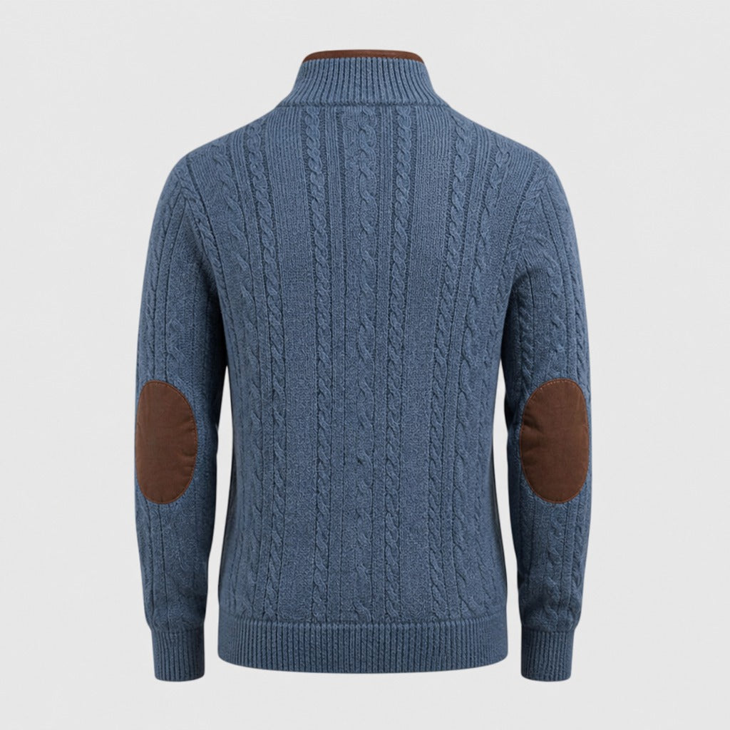 Men’s Cable Knit Half-Zip Jumper with Elbow Patches Blue product back