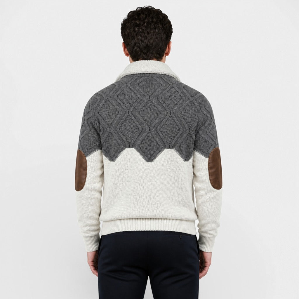 Men’s Cable Knit Half-Zip Jumper with Fleece Collar Grey/White back