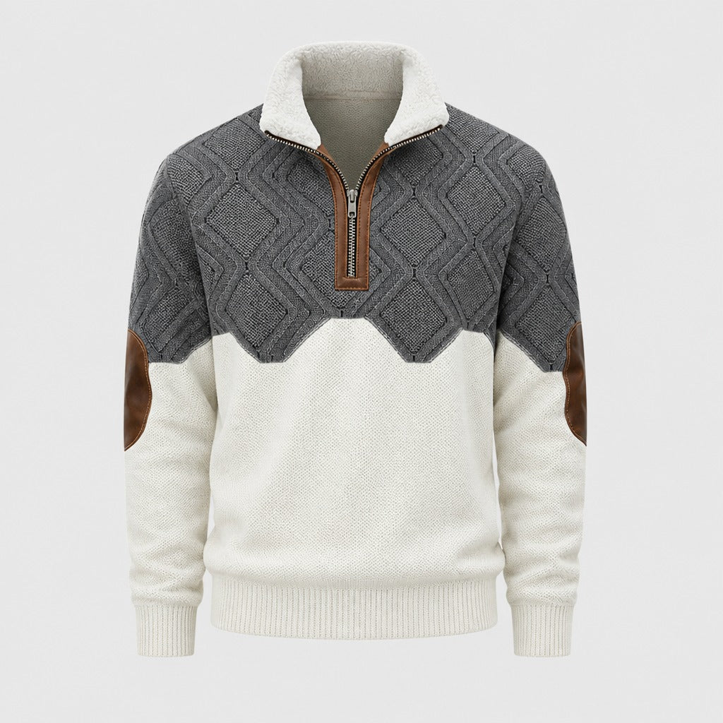 Men’s Cable Knit Half-Zip Jumper with Fleece Collar Grey/White product front