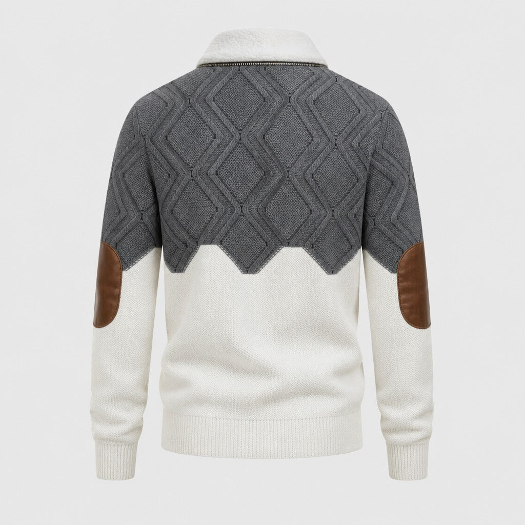 Men’s Cable Knit Half-Zip Jumper with Fleece Collar Grey/White product back