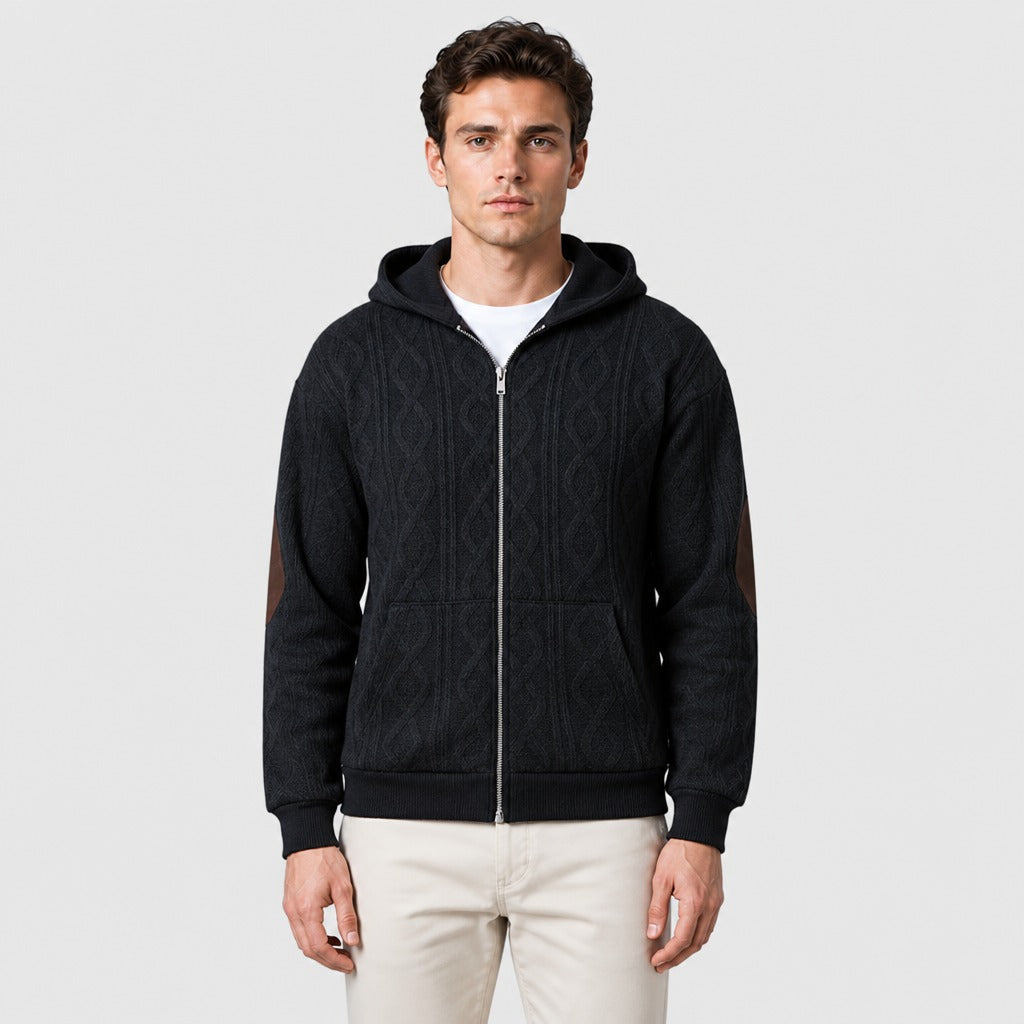 Men’s Cable Knit Half-Zip Jumper with Fleece Collar Black