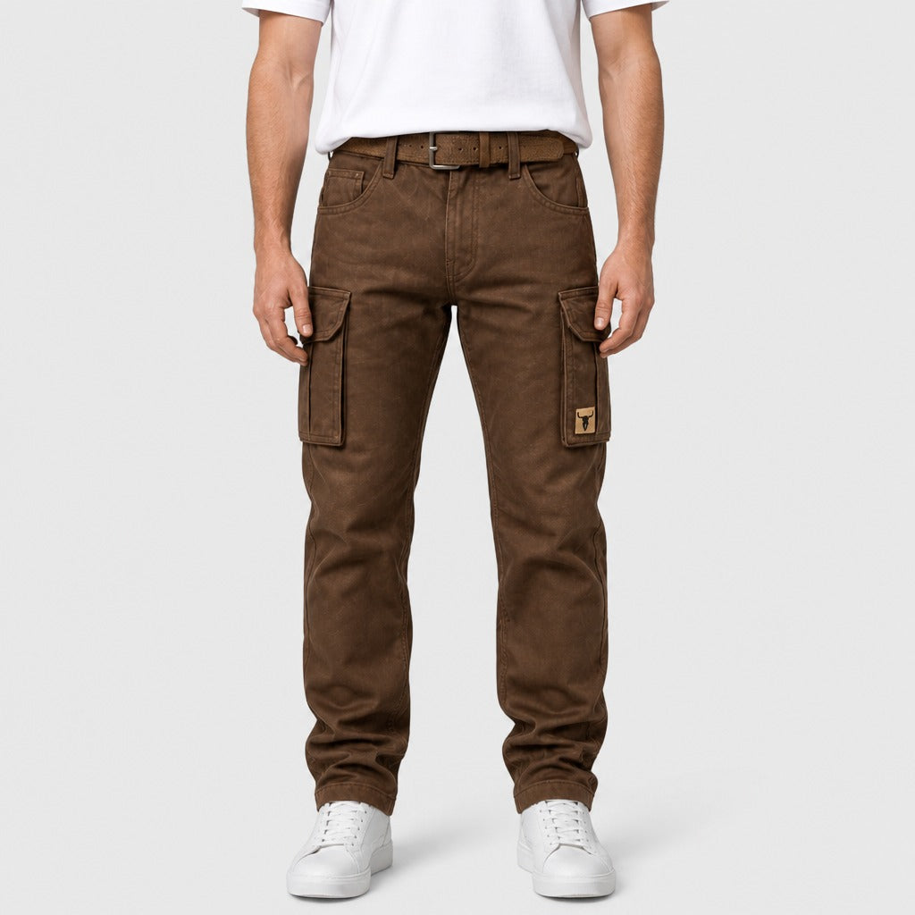 Men’s Camouflage Cotton Cargo Trousers Brown front