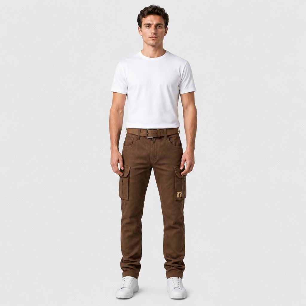Men’s Camouflage Cotton Cargo Trousers Brown full length