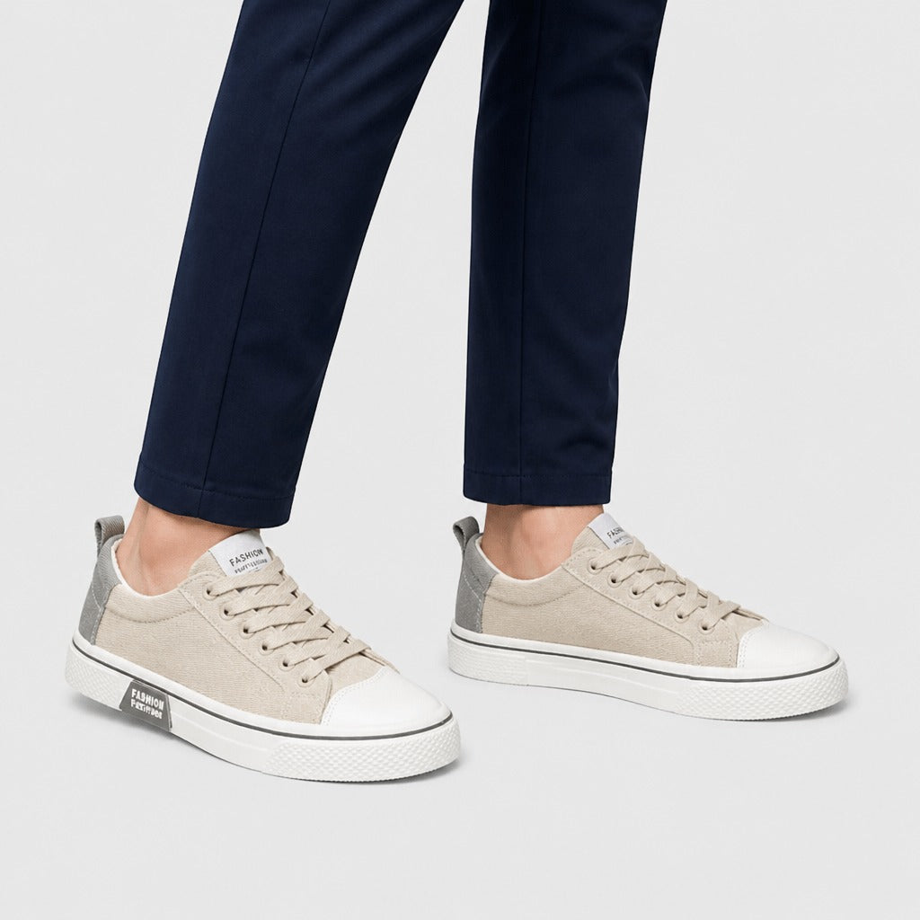 Men’s Canvas Lace-Up Shoes with EVA Insole Beige worn