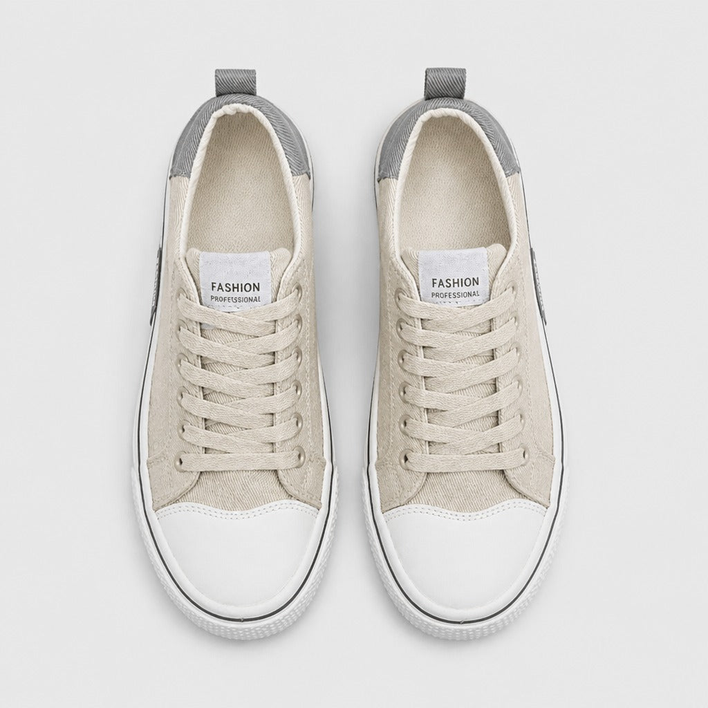 Men’s Canvas Lace-Up Shoes with EVA Insole Beige top view
