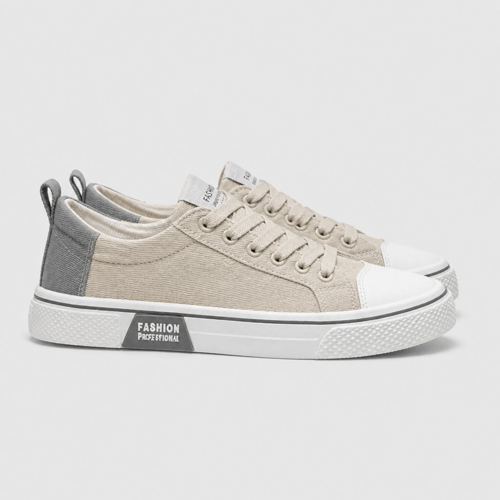 Men’s Canvas Lace-Up Shoes with EVA Insole Beige side view