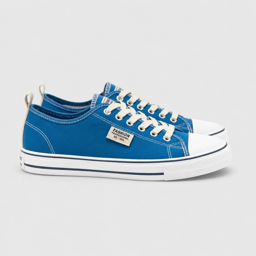 Men’s Canvas Lace-Up Trainers Blue side view