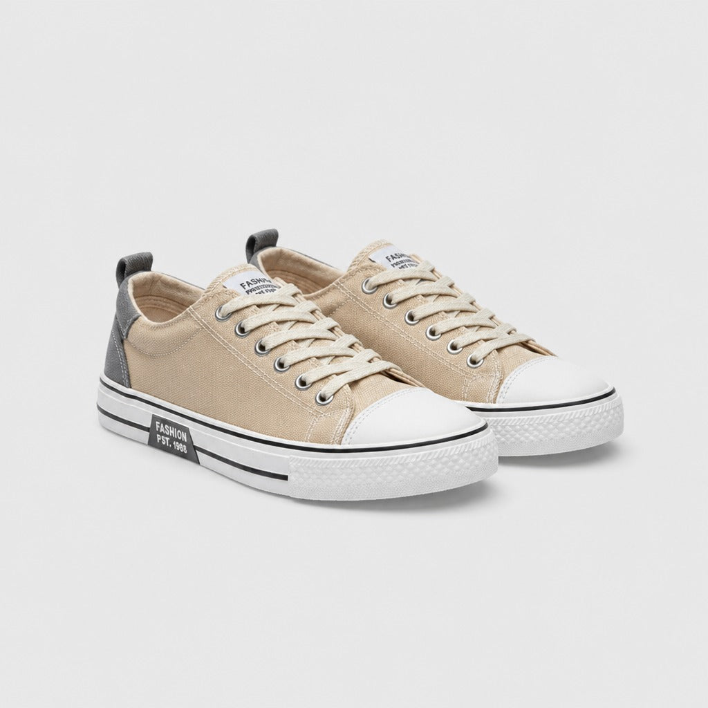 Men’s Canvas Lace-Up Trainers Beige