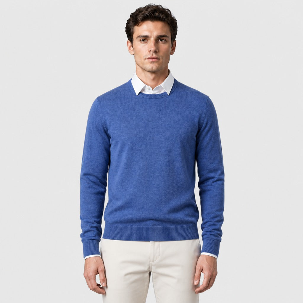Men’s Cashmere Blend Crew Neck Jumper Blue front