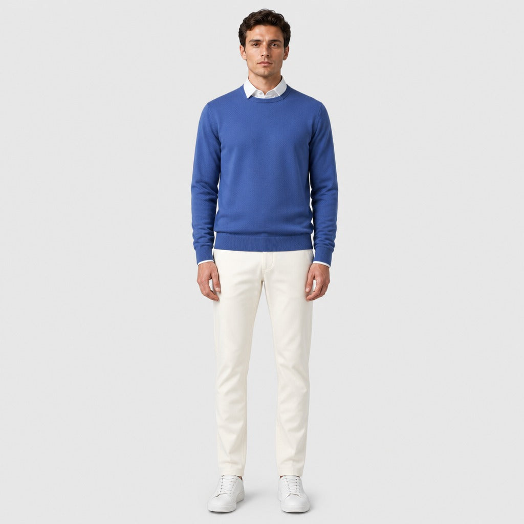 Men’s Cashmere Blend Crew Neck Jumper Blue full length
