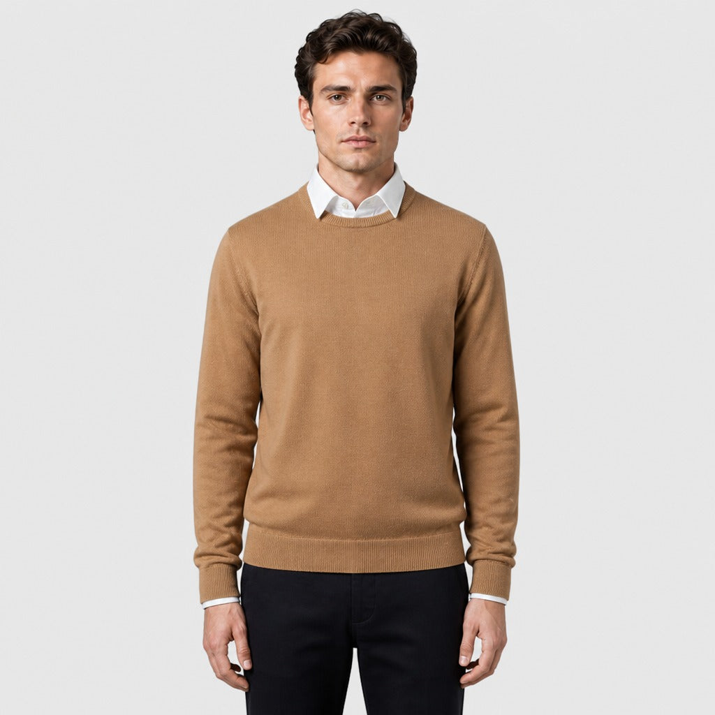 Men’s Cashmere Blend Crew Neck Jumper Camel