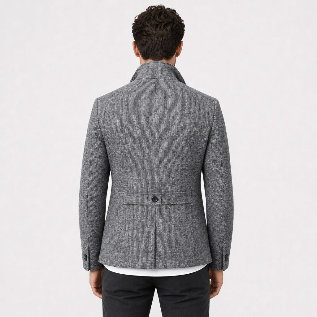 Men’s Checked Wool Blend Button Jacket Mixed Grey back