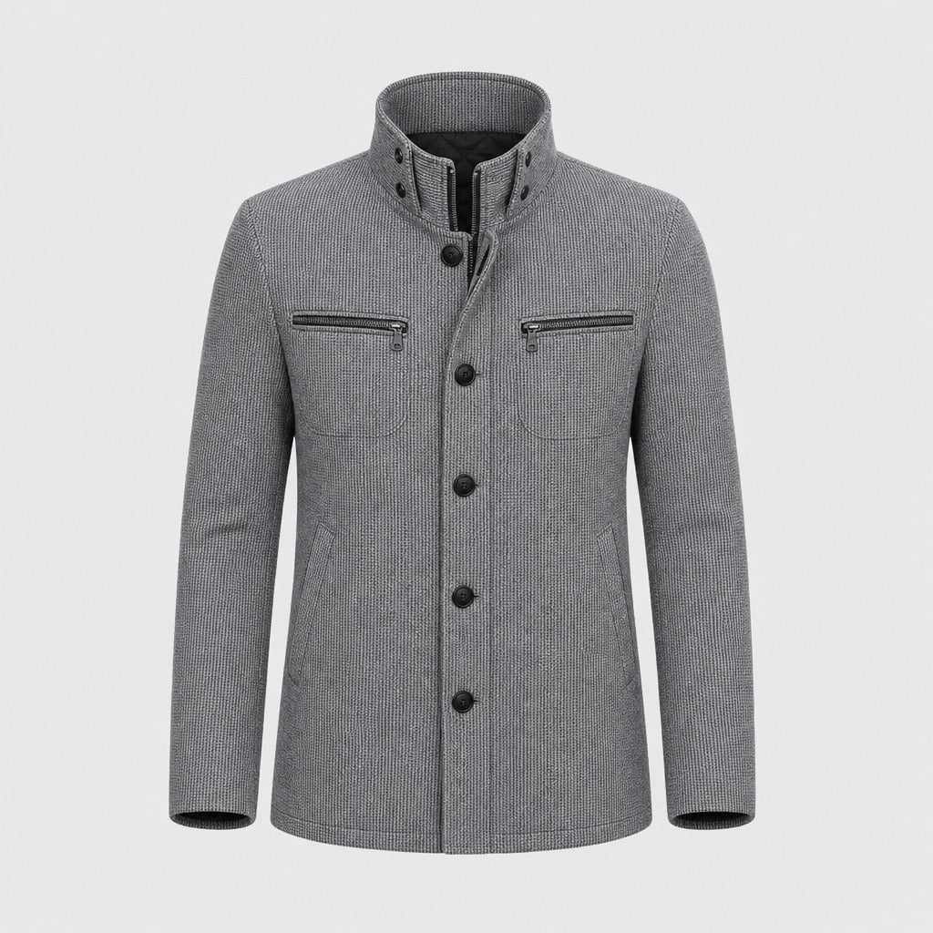 Men’s Checked Wool Blend Button Jacket Mixed Grey product front