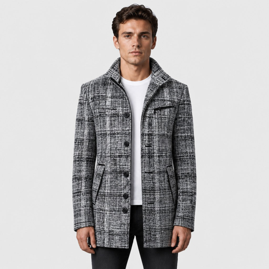 Men’s Checked Wool Blend Button Jacket Light Grey Checkered