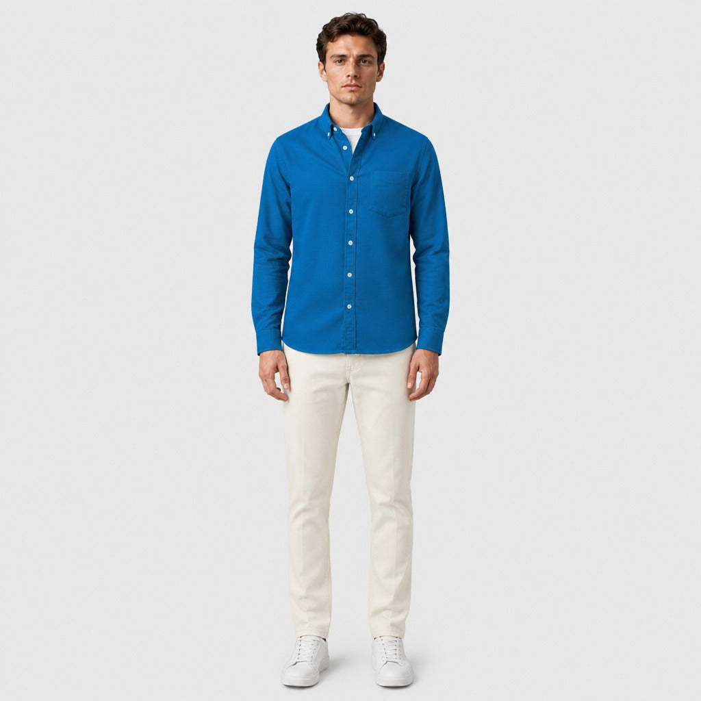 Men’s Chevron Cotton Blend Shirt Blue full length
