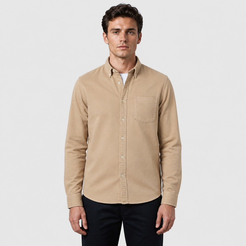 Men’s Chevron Cotton Blend Shirt Beige