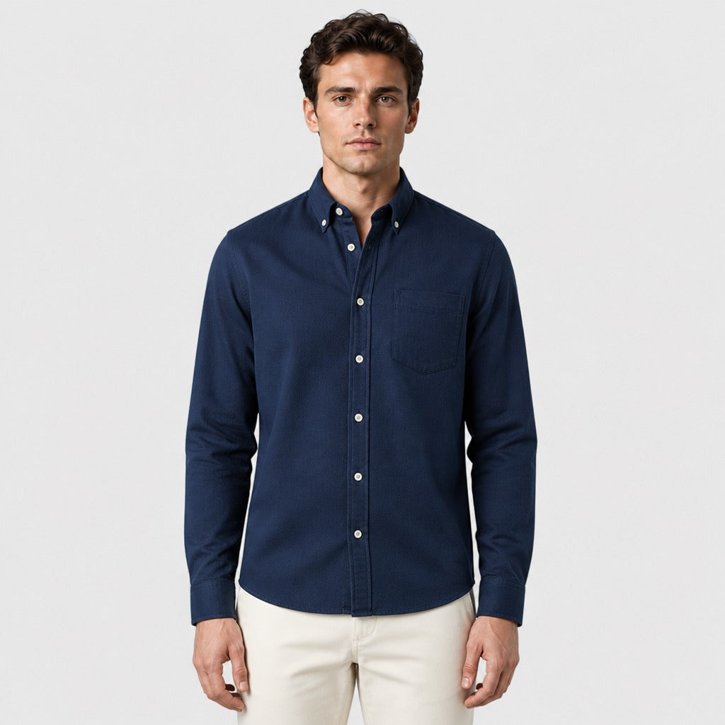 Men’s Chevron Cotton Blend Shirt Dark Blue